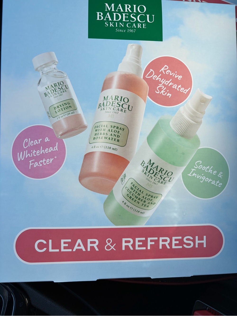 Mario Badescu Facial Spray Duo - Pink & Green Bottles & Drying Lotion Set in box
